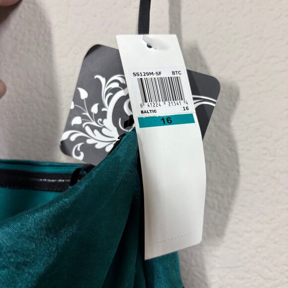 Suzi Chin For Maggy Boutique 16 Satin One Shoulder Dress Green Draped Ruched - Picture 10 of 11